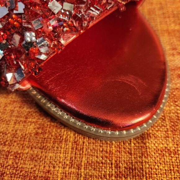 H2K Womens Glitter Bling Fancy Slide Flat Low Wedge Sparkle Sandals Shoes Red - Picture 7 of 8